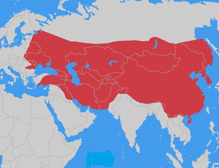 Монгольская империя выделена красным цветом