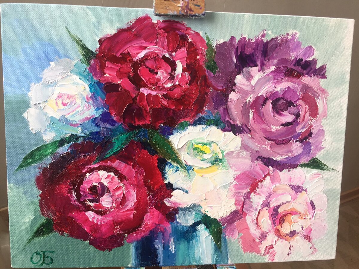 "Яркие пионы". Авторская живопись, 2019 год.