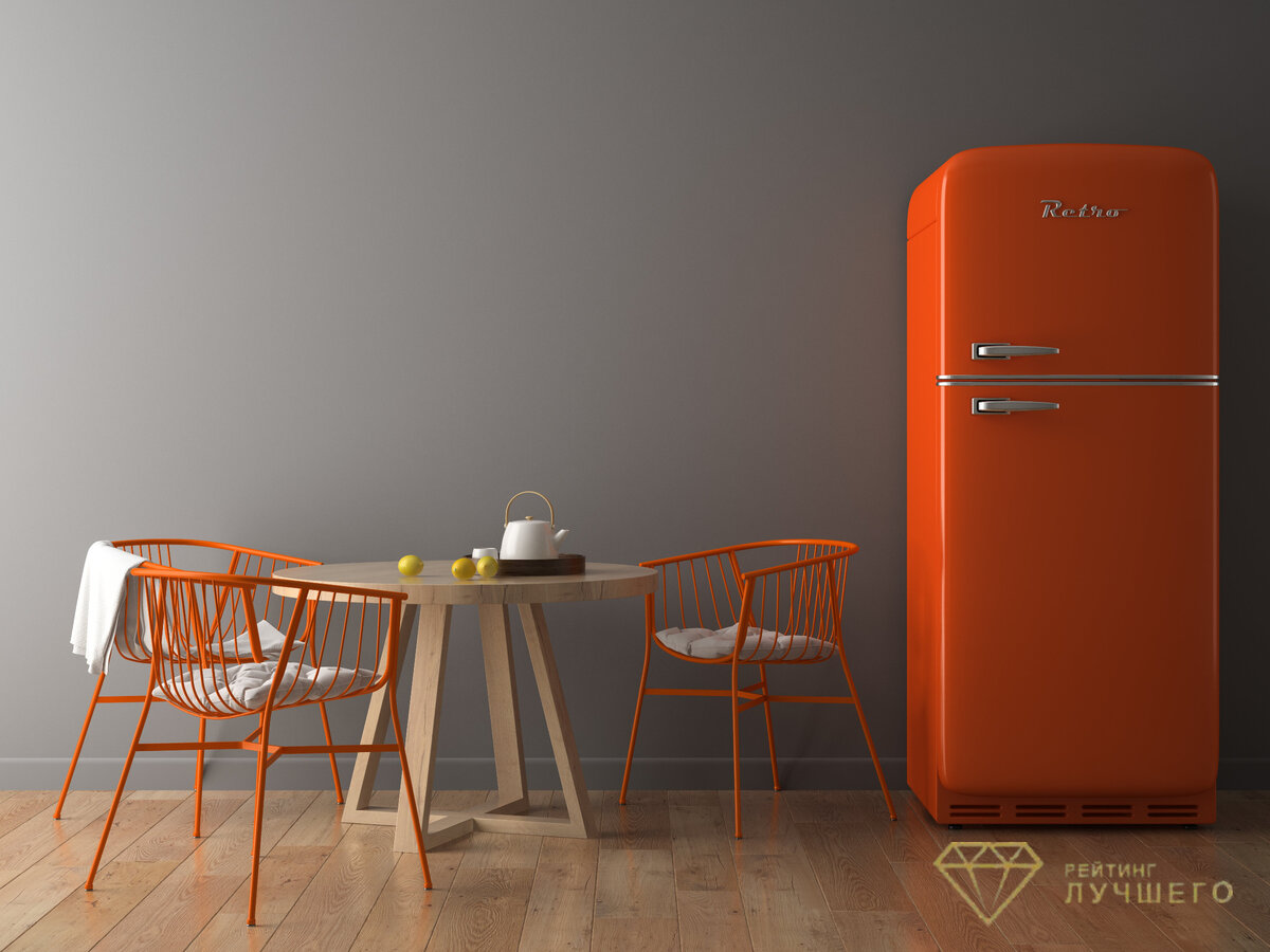 Холодильник отлично дополняет интерьер.