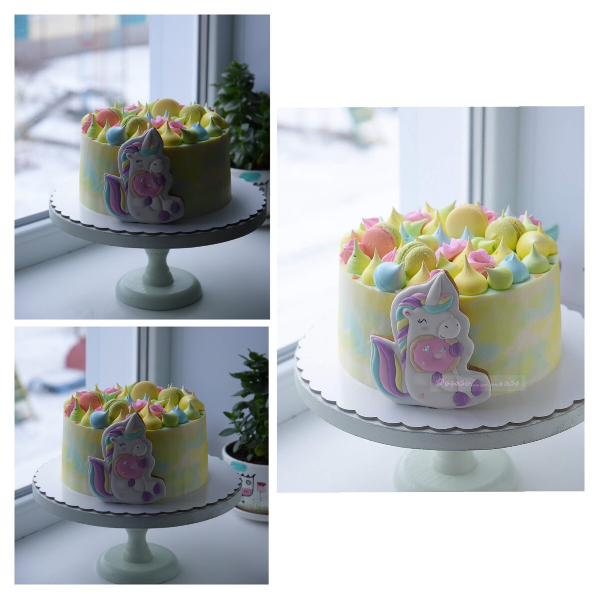 Сверху торт снят с ненужными тенями, снизу с отражателем- белый лист бумаги, справа- после фото коррекции. 