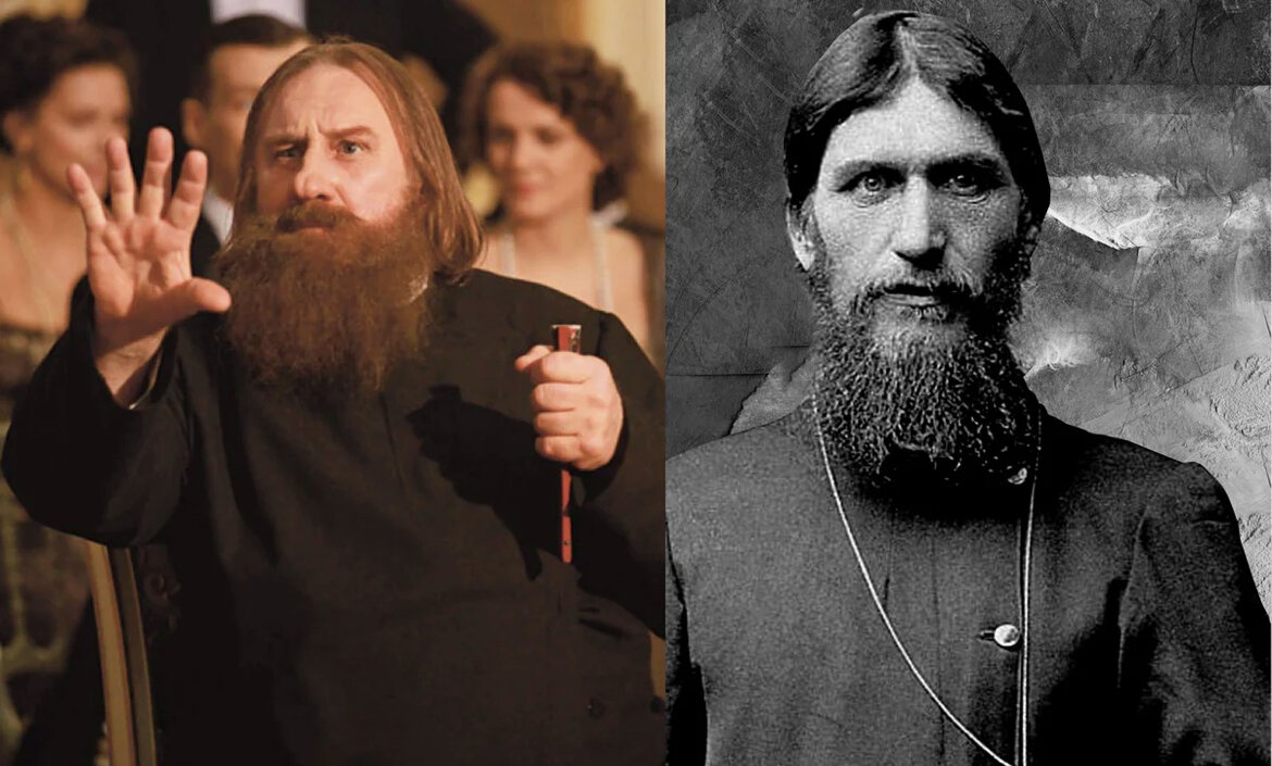 Депардье в роли Распутина и сам Распутин.