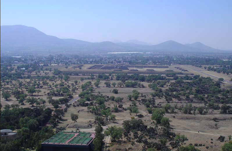 Вид на Цитадель с вершины пирамиды Солнца. Изображение взято из книги А. Ю. Склярова «Древняя Мексика без кривых зеркал», издательство ВЕЧЕ, 2009
