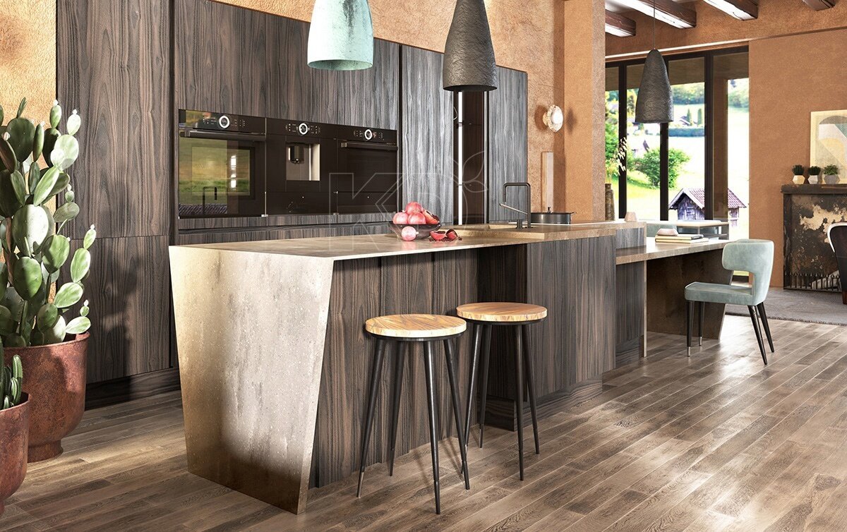 Комбинация  дерева с камнем - идеальный вариант для оформления кухонного интерьера