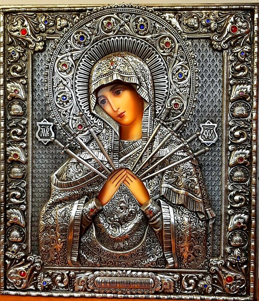 Икона Матери Божией Семистрельная, Копия ризы XVIII в. Родители любимые прислали с утра) Делюсь красотой такой.