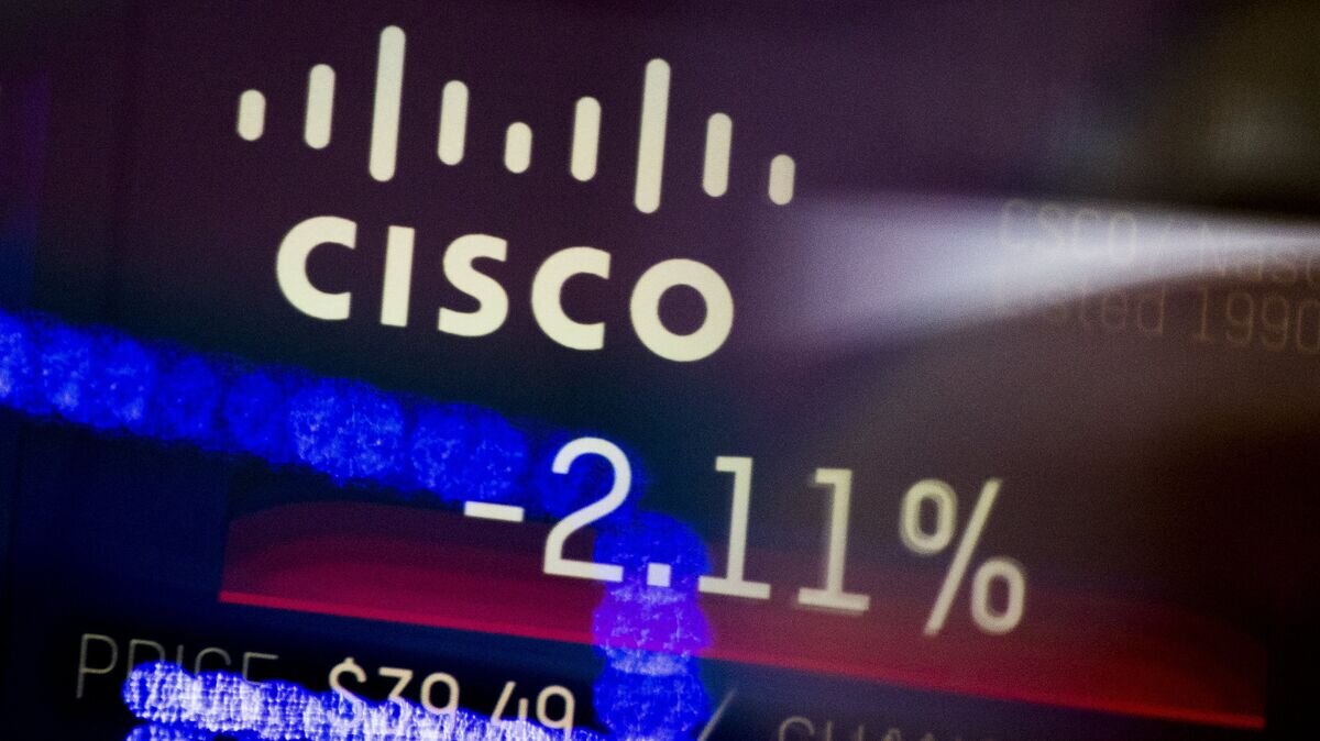    Индекс торговли компании Cisco, показаный на информационной панели биржи NASDAQ. 9 февраля 2018© РИА Новости / Джина Мун