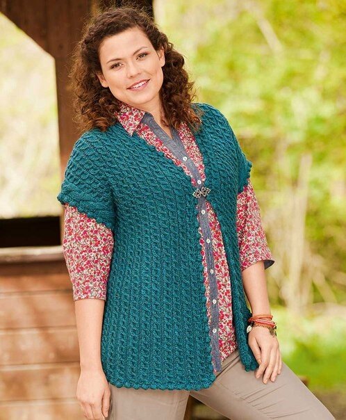 Жилет со сплошным узором из кос