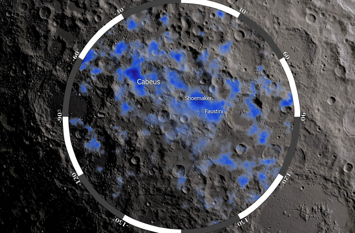 Карта водяного льда Луны на полюсе