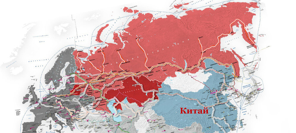 Карта маршрутов грузопотоков из Китая. 