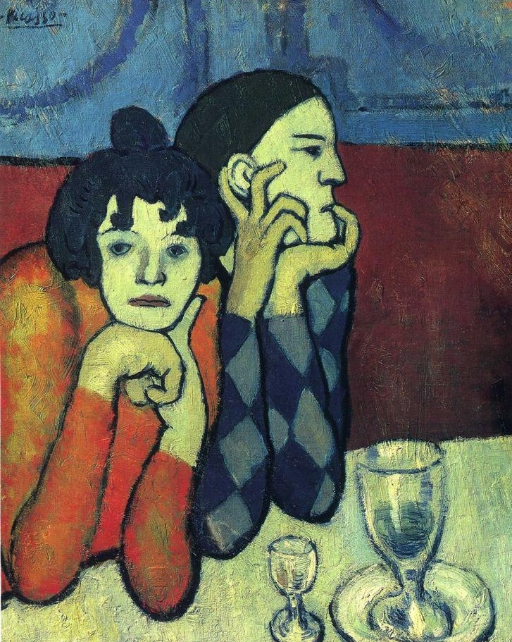 Пабло Пикассо, "Арлекин и его подружка" (Странствующие гимнасты), 1901 г. 