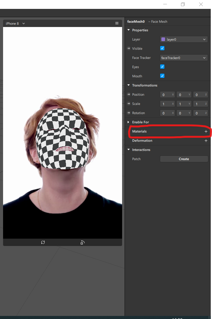 Нажимаем на плюсик справа от  materials.