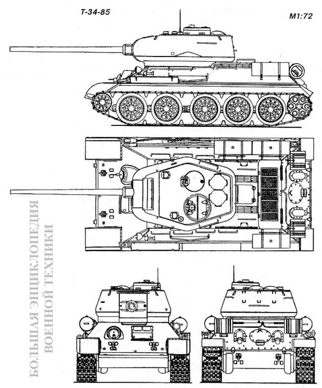 Чертёж танка Т-34-85 
