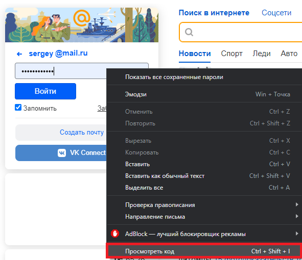 В поле с паролем нажимаем правой кнопкой мыши и выбираем Посмотреть код(браузер Google Chrome) в остальных аналогично.