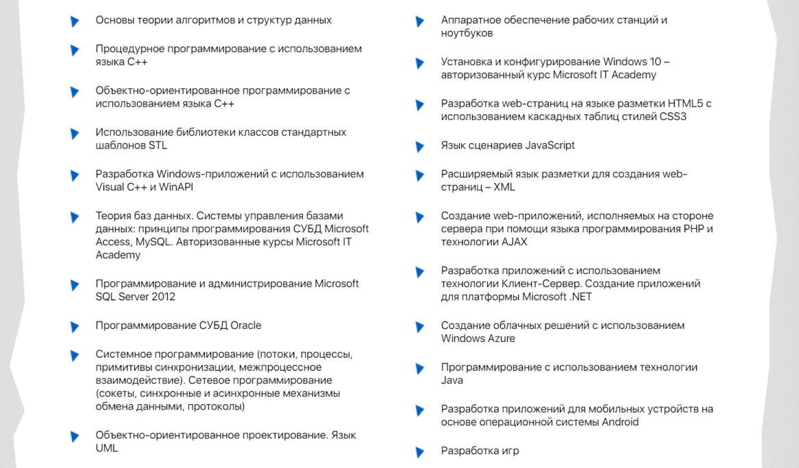 Часть структуры программы «Разработка программного обеспечения»: на самом деле за 2,5 года вы охватите ещё больше тем