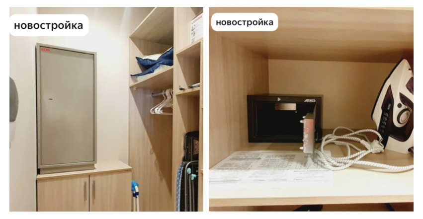 Списанный из офиса и пристроенный в кладовке ящик и жестяная коробка в шкафу.