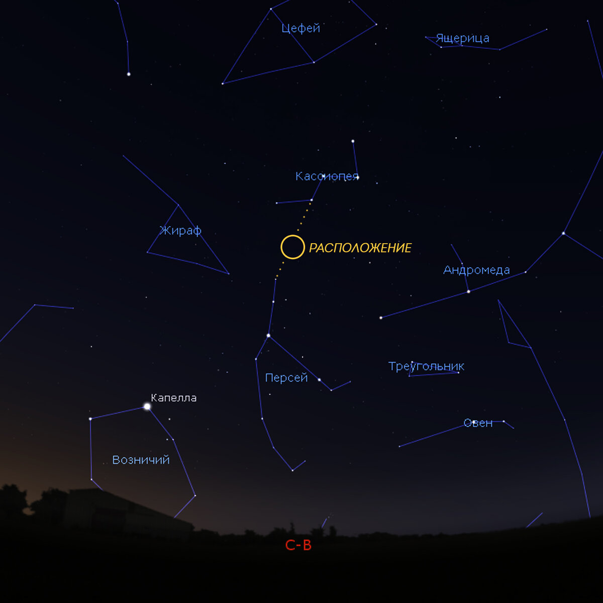 Двойное скопление Персея – расположение на небе