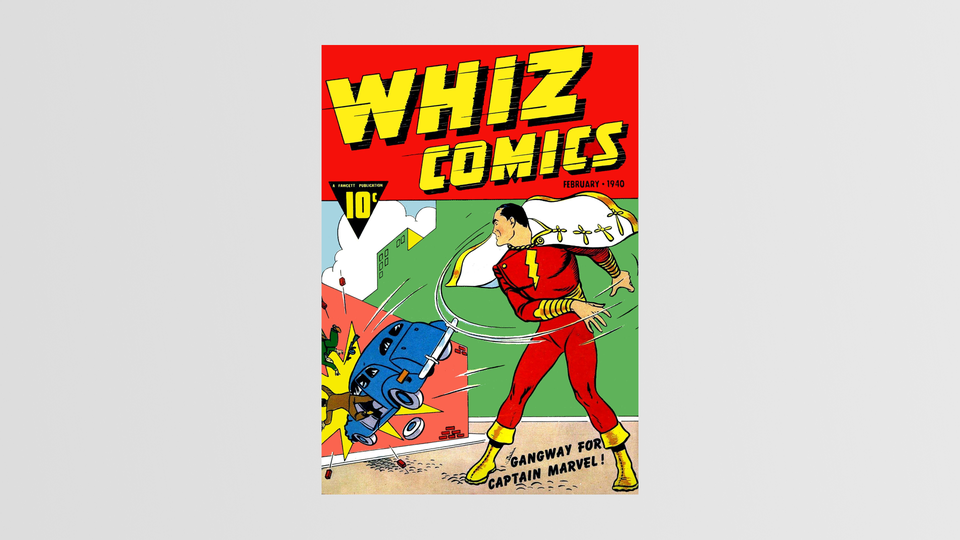    Обложка комикса «Whiz Comics, #2» в котором впервые появляется Капитан Марвел, февраль 1940