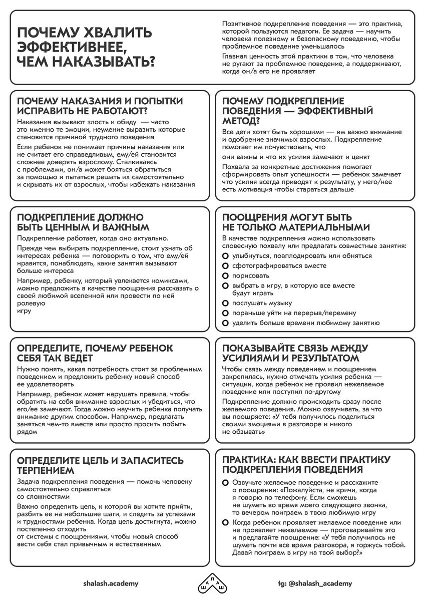 Памятка о подкреплении позитивного поведения