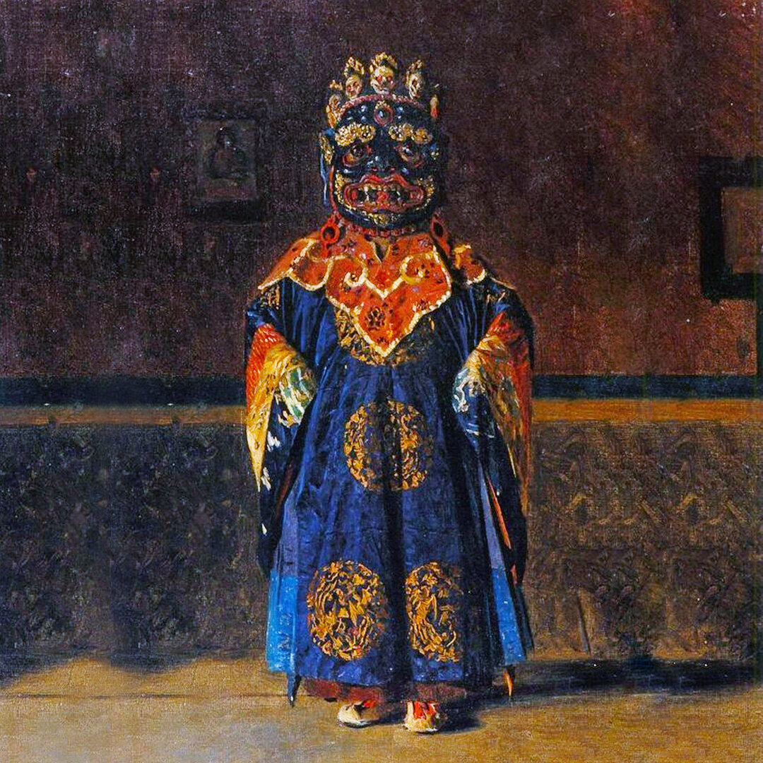 «Путешествие по Индии» русского художника Василия Верещагина. Эскизы с портретами лам. Лама «Красной секты» в полном облачении, 1875 г.