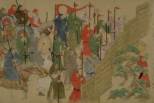 Японская миниатюра "Свитка о монгольском вторжении", ок. 1293 г. Музей императорской коллекции, Императорский дворец, Токио.