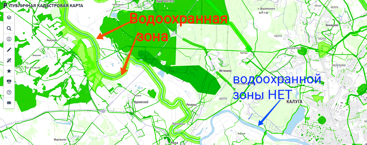 Водоохранные зоны рек и водоемов карта