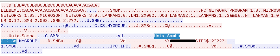 Если сомневаемся, то  сможем проверить версию smb в дампе PCAP. В примере у нас  Unix Samba 2.2.3a: