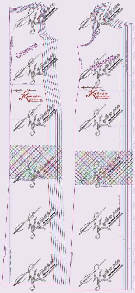 Выкройка спинки и полочки платья с капюшоном