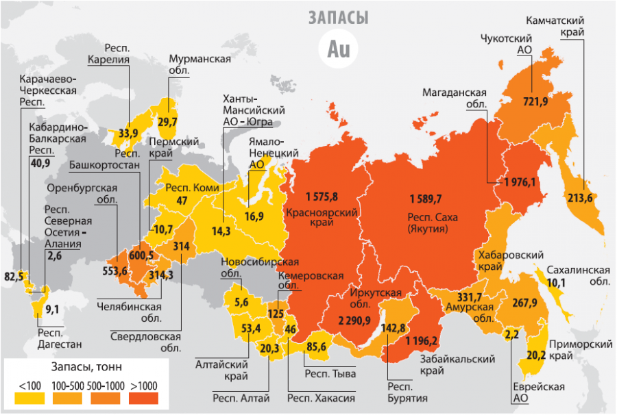 Карта золота в россии