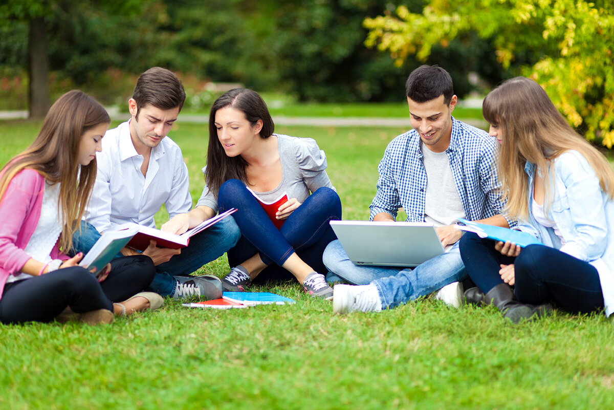 Then i studied. Группа людей в парке. Студенты в парке. Студенты на лужайке. Группа студентов в парке.