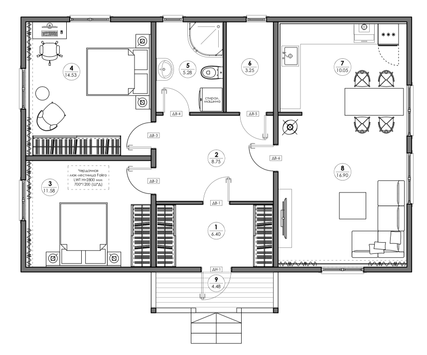 Планировка дома 7,5х11,5 м по индивидуальному проекту