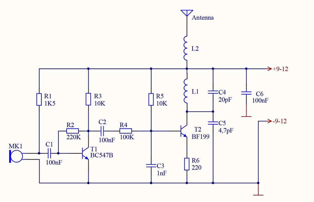 Принципиальная схема беспроводного микрофона