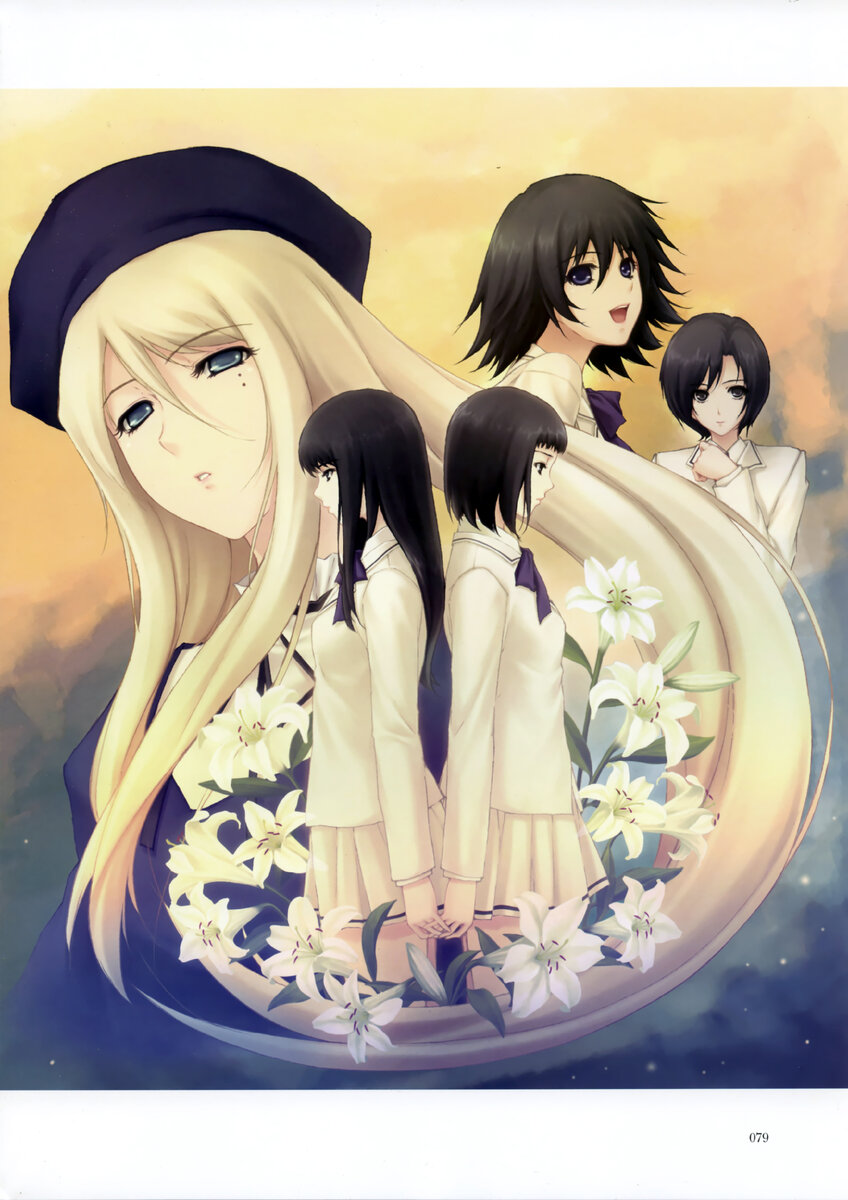 Один из артов по персонажам. Слева направо: Марис Стелла, Токо Кучики, Токо Мизухара, Цузурико Йозомия, Юкари Токисаки. Источник: артбук игры. ©Innocent Grey.