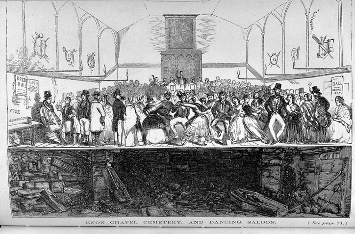 Под полом часовни Энон, где лондонцы собирались для танцев и вечеринок, 12 000 тел незаконно хранились в течение 15 лет… (Источник: Wellcome Collection / CC BY 4.0) 