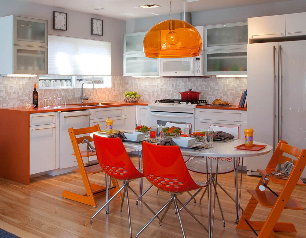Оранжевая кухня - фото-примеры, цветовые сочетания, мебель