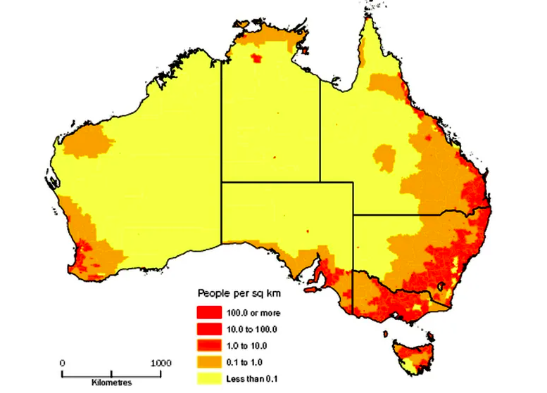 Карта плотности населения австралии