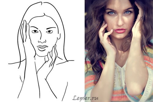 2. Очень часто при съёмке портретов  и модель, и фотограф забывают про положение рук. Однако, может получиться что-нибудь креативное, если вы попросите модель поиграть руками, пробуя разные положения у головы и лица. Главное запомнить одно правило – никаких плоских, напряженных ладоней: кисти должны быть мягкими, гибкими и, желательно, чтобы они не были обращены прямо в кадр ладонью или тылом кисти.
