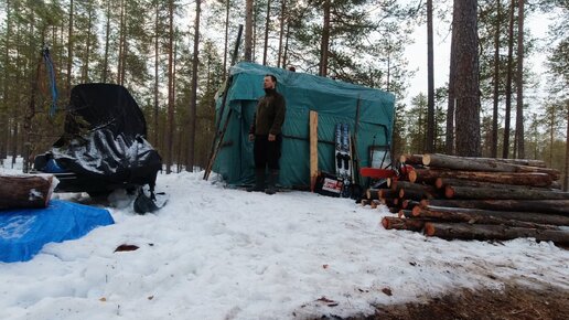 ПРОДЕРЖАЛСЯ НОЧЬ В ЛЕСУ. УСЛЫШАЛ ШУМ ИЗ ТАЁЖНЫХ БОЛОТ. ХИЖИНА ОХОТНИКА. ТАЁЖНЫЙ БАЛАГАН. ПРОВЕРКА ЖЕРЛИЦ НА ТАЁЖНОЙ РЕКЕ.