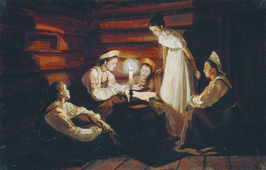 Узнав о причине грусти Светланы, подруги предлагают ей совершить старинный обряд гадания