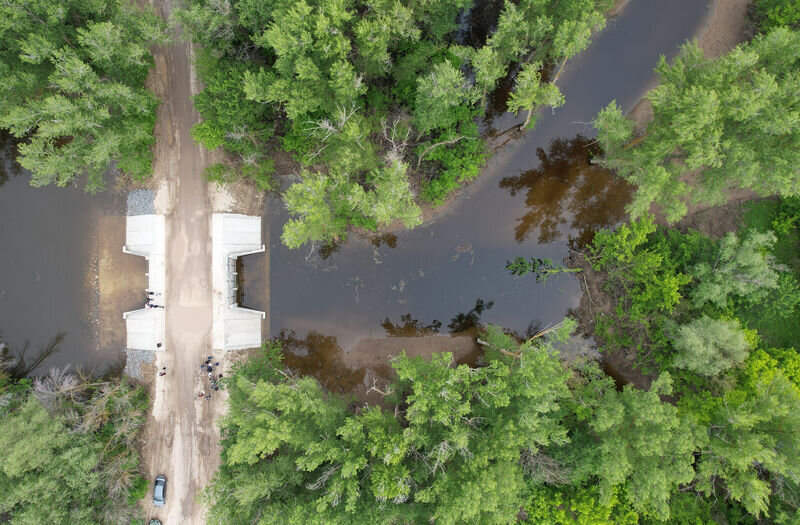    Новое водопропускное сооружение в пойме (съёмки с квадрокоптера; Росводресурсы)