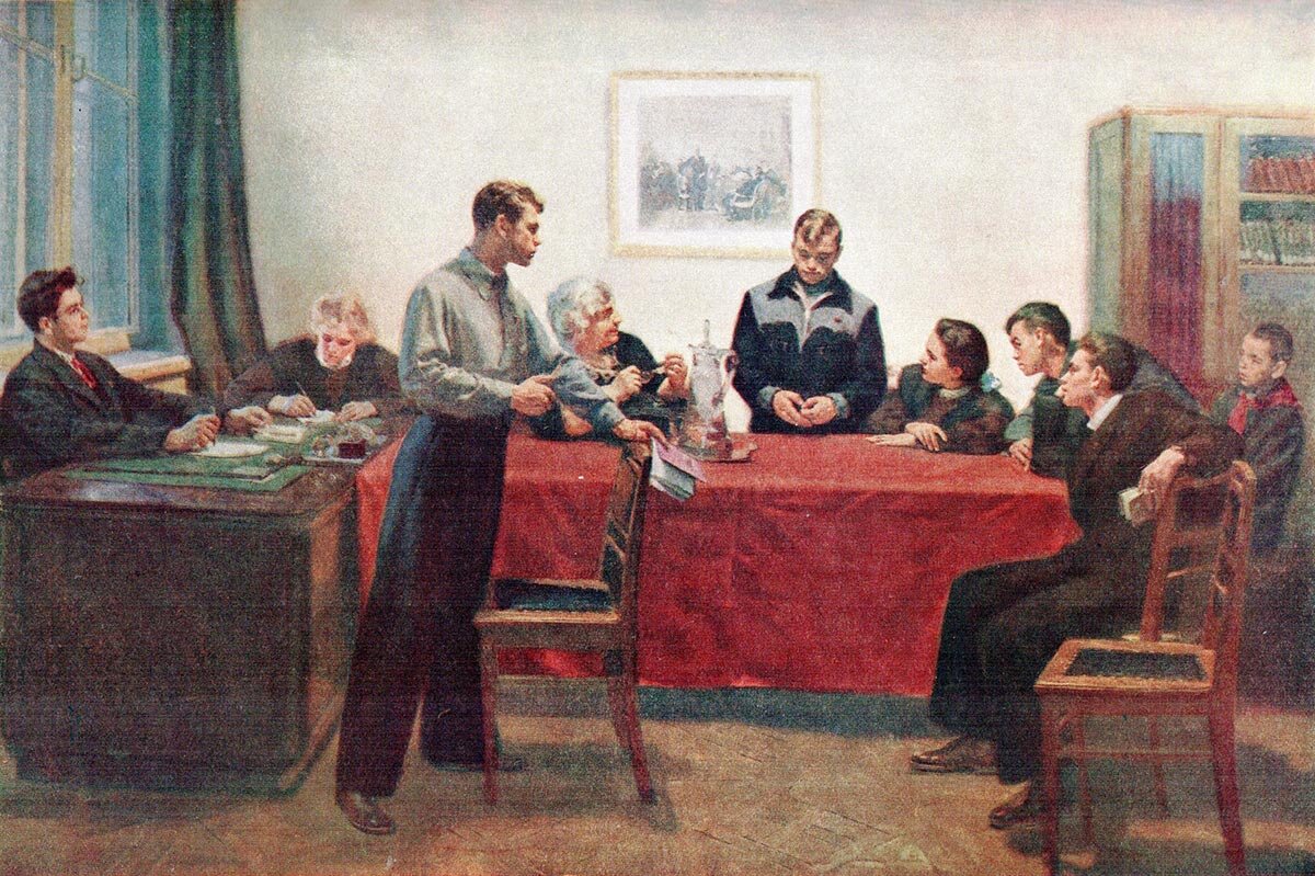 Репродукция картины Сергея Григорьева «Обсуждение двойки»