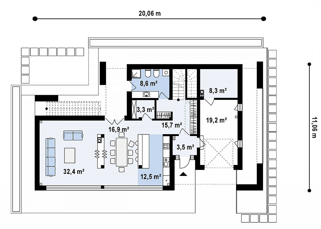 Двухэтажный дом 11х20 м., с гаражом, общей площадью 184 кв.м.