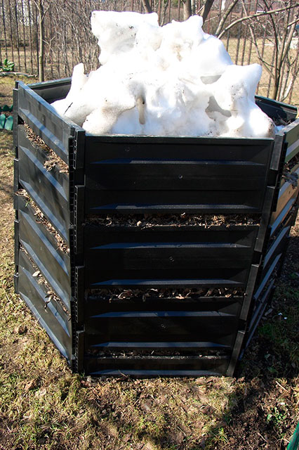 Наша компостная куча. Сверху снег (весна)