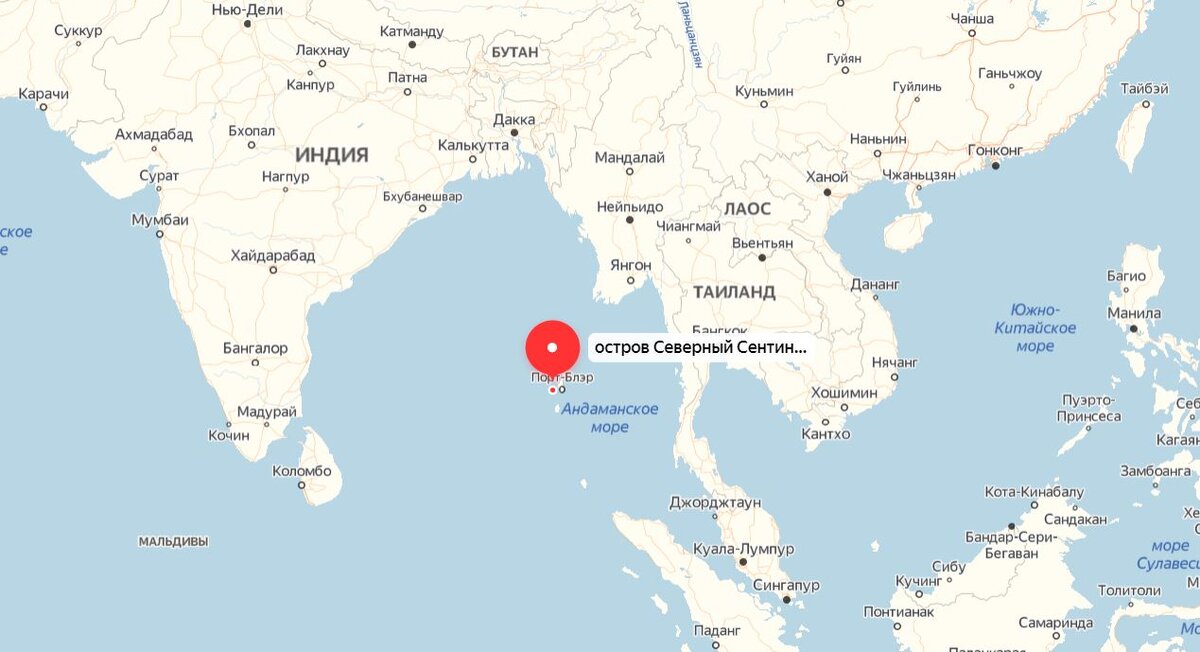 Остров Северный Сентинел на карте