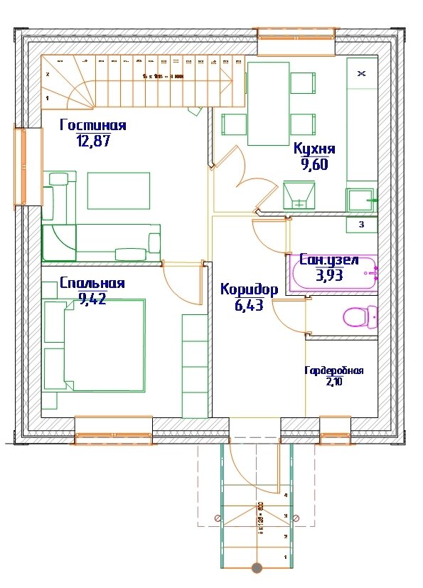 Очень маленький 3-х комнатный дом 7,5х8 м, из кирпича, площадью 62 кв.м. ??