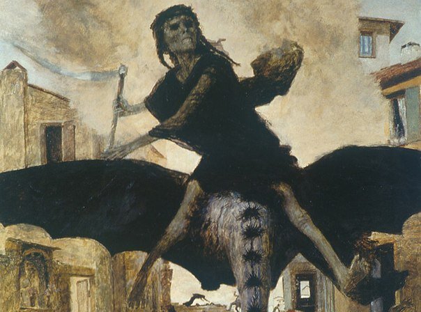 А.Бёклин «Чума». 1898 г.  Художественный музей, Базель. Эта картина  квинтэссениция представлений европейцев об эпидемии, жестокой и бессмысленной смерти.
