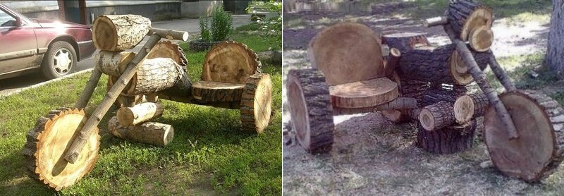 Деревянный мотоцикл из бревна