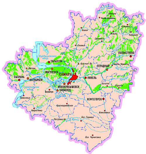 Карта самарской области с районами подробная расстояние между городами