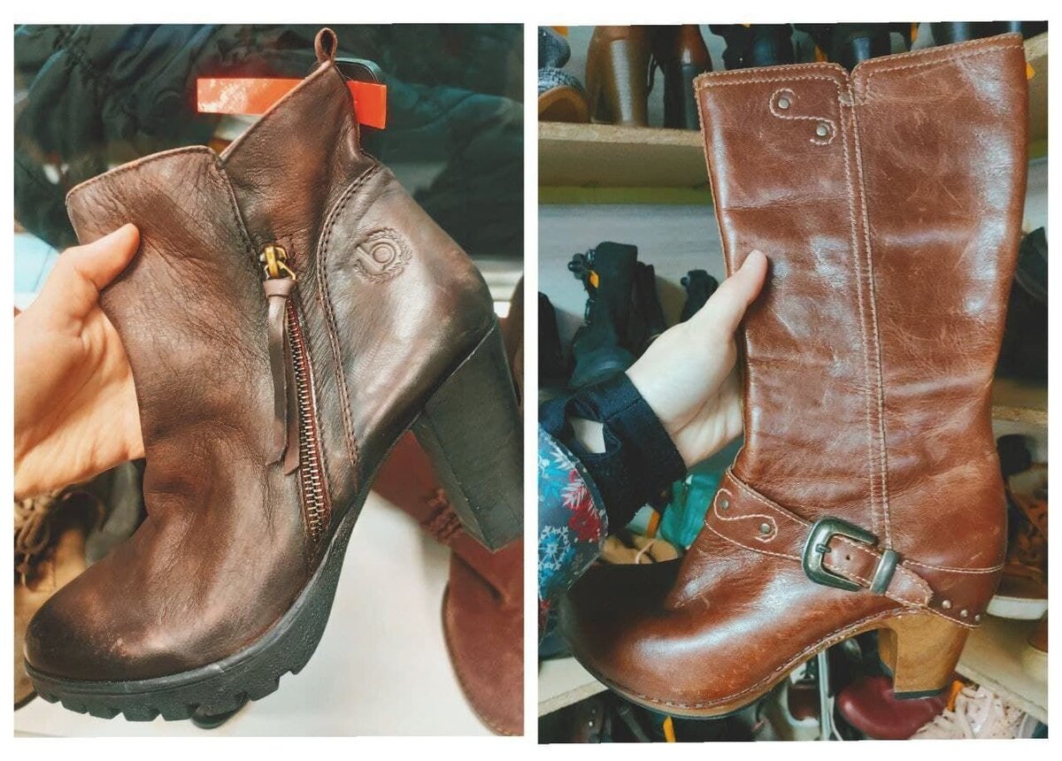 Фото автора. Так выглядят сапоги из натуральной кожи в секонде