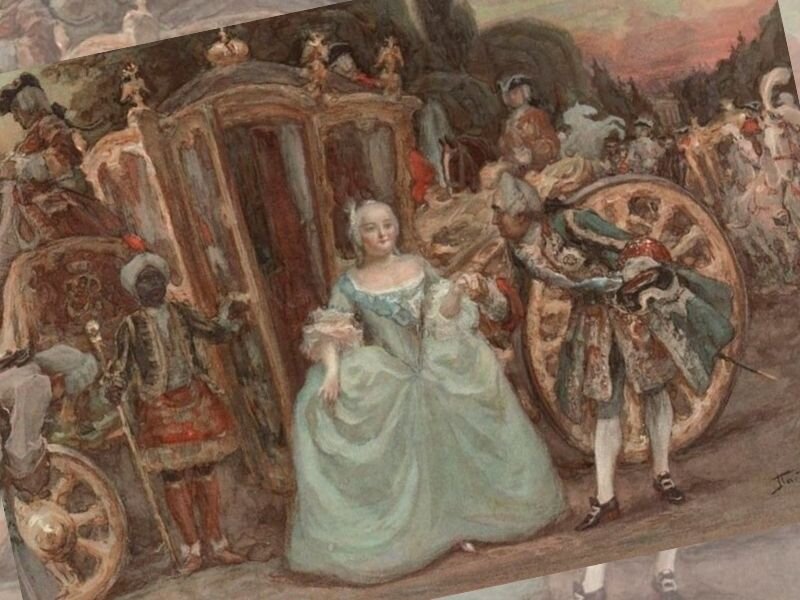 Л. Пастернак. Торжественная встреча императрицы Елизаветы Петровны графом А. Разумовским в Гостилицах в июле 1745 года.
