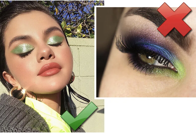 Например, «павлиний глаз» или переход из золотого в фиолетовый (что ещё хуже ). Сейчас все ведущие визажисты мира выступают за натуральность и легкую небрежность! Все растушёвки делай монохромными, а если используешь яркий цвет, наноси только его на всё веко смелым ярким росчерком.