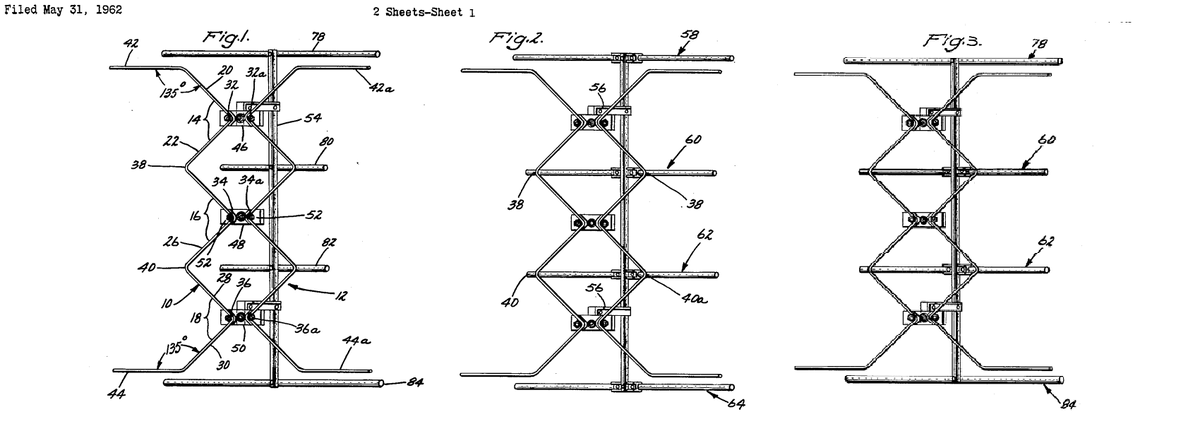 Патент US3148371A. Последние конструкции антенны Ховермана. (Изображение взято из документа https://patentimages.storage.googleapis.com/21/29/4c/8894db32cbdbb3/US3148371.pdf).